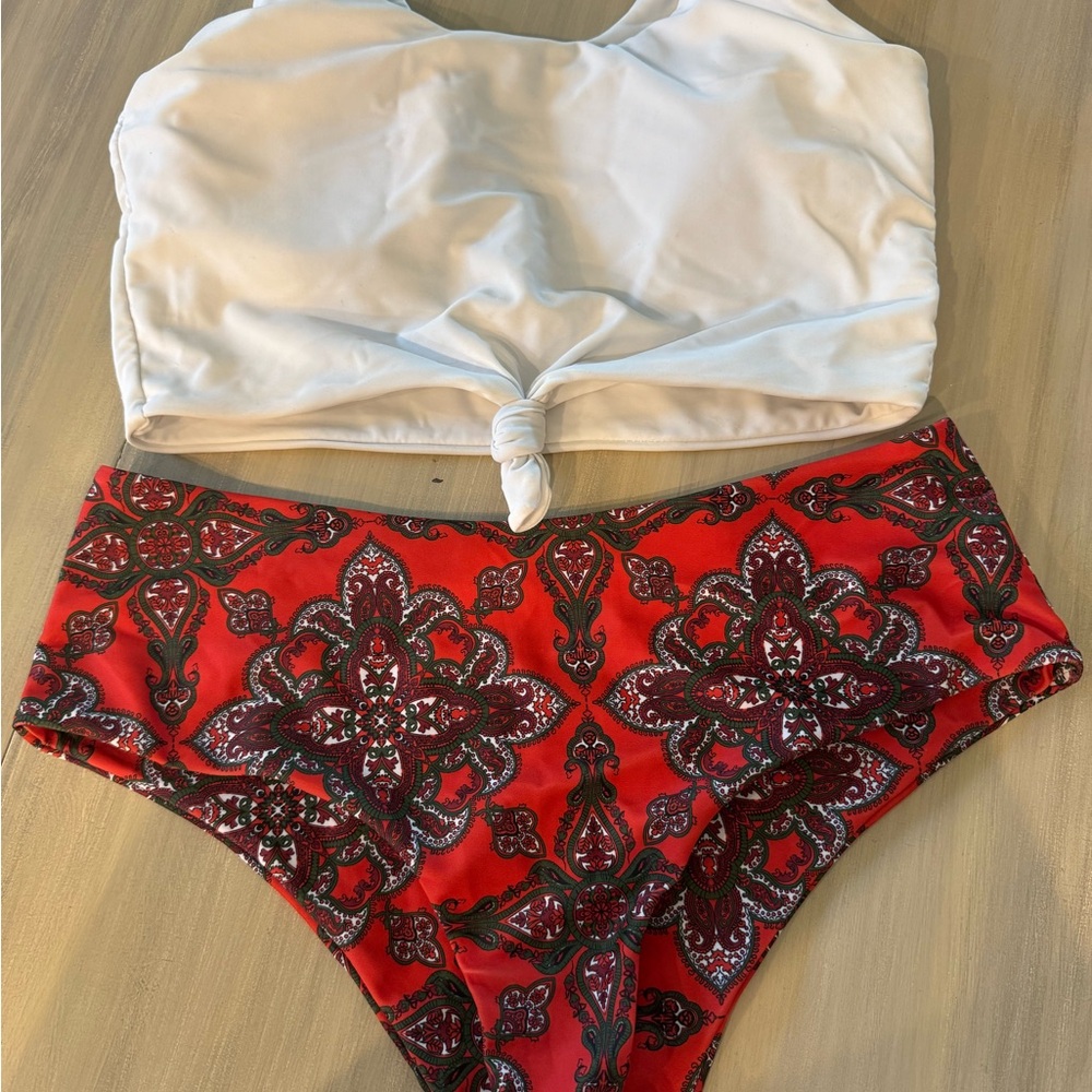 Zaful Red and White Paisley Bikini Sz M NWT